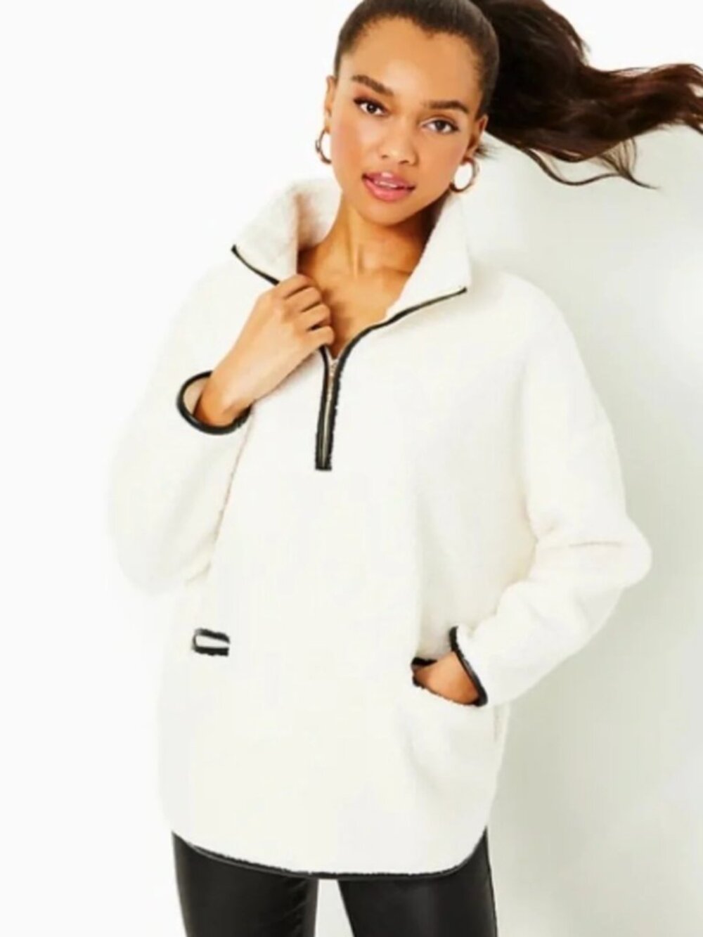 Lilly Pulitzer Soreen Sherpa Half-Zip Pullover Jacket Coconut Cozy Cabincore XL